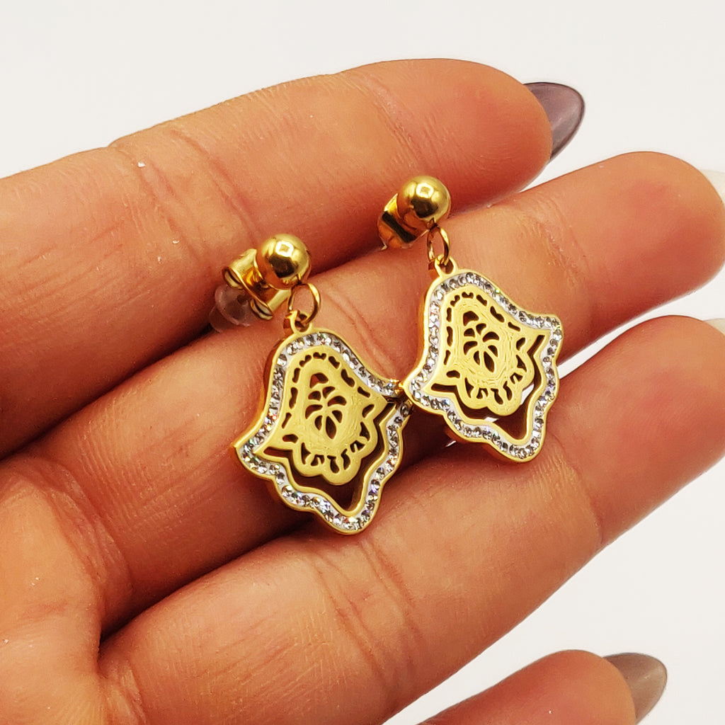Boucles d'oreilles Grande Main de Fatma Cristaux Chic Luxe