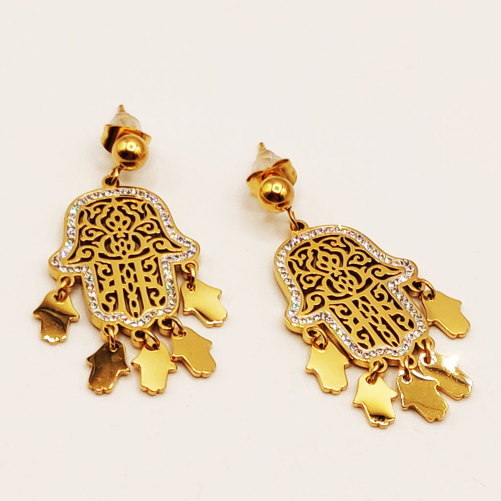 Boucles d'oreilles Grande Main de Fatma et Multi Pendentifs Fatma Luxe