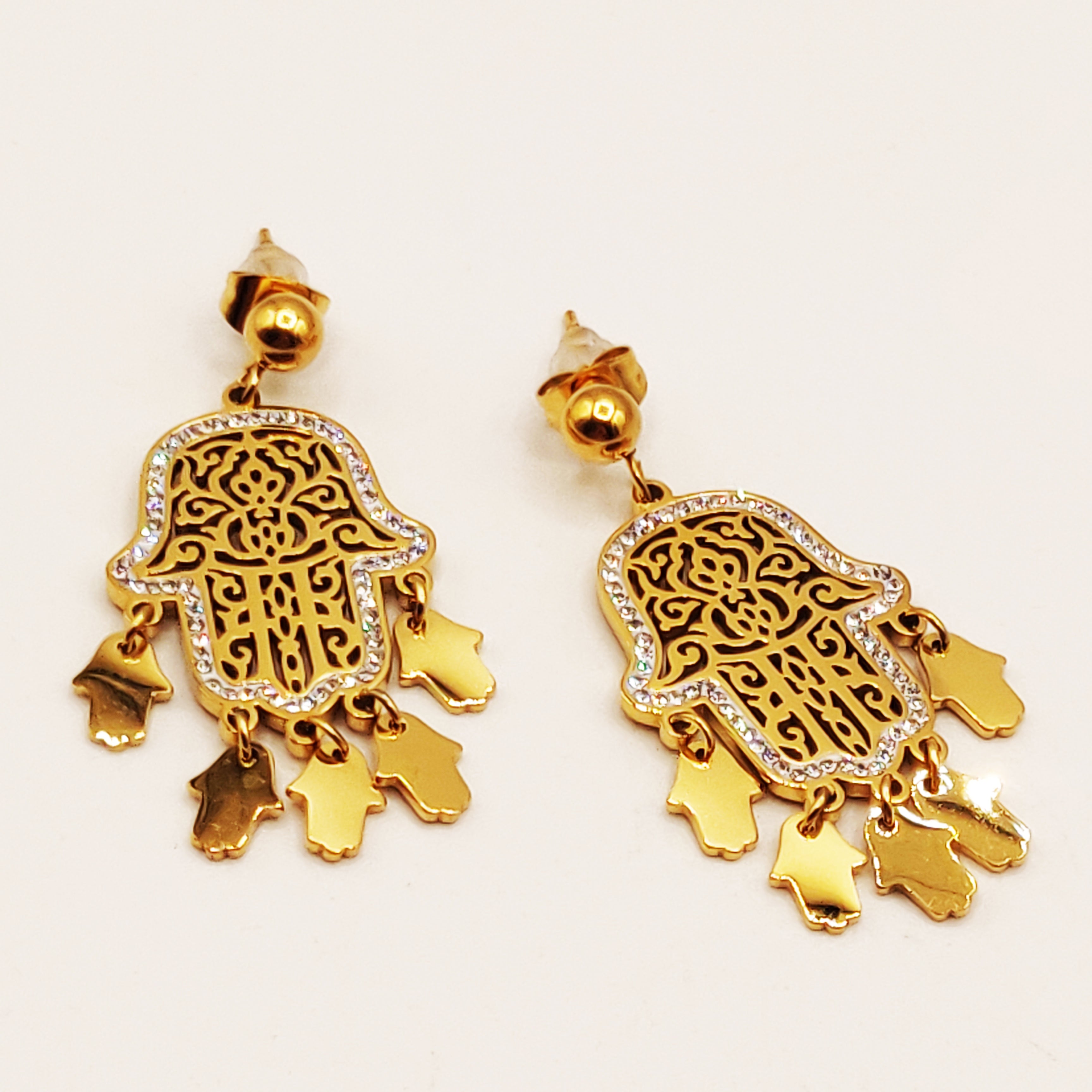 Boucles d'oreilles Grande Main de Fatma et Multi Pendentifs Fatma Luxe
