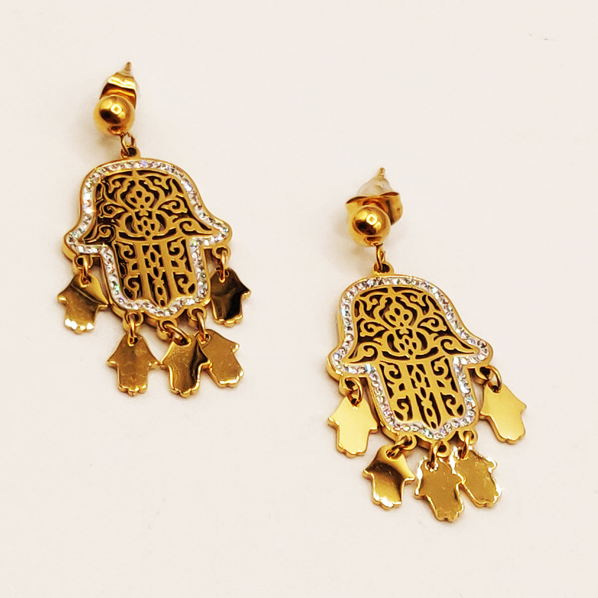 Boucles d'oreilles Grande Main de Fatma et Multi Pendentifs Fatma Luxe