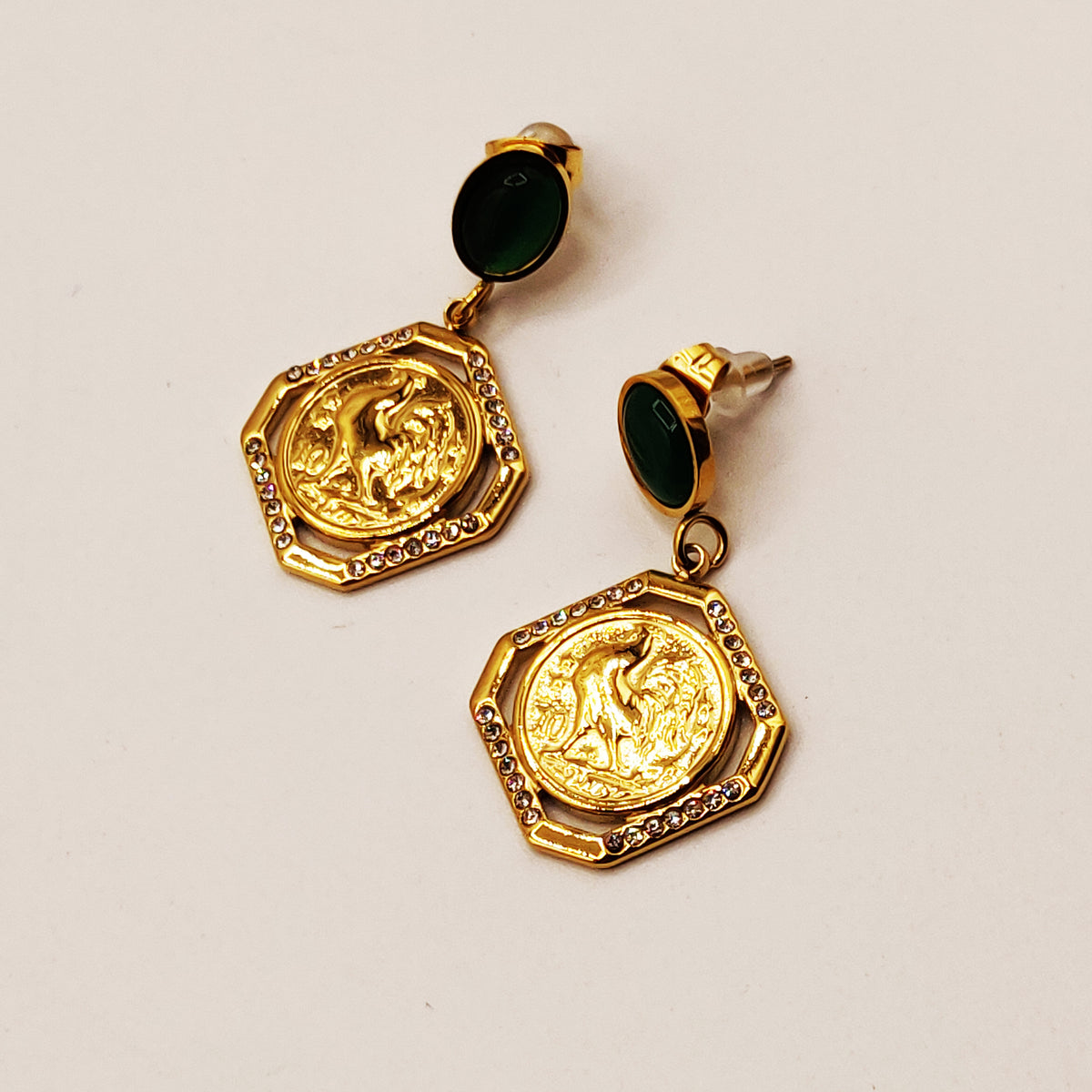 Boucles D'oreilles Louise Coq – Acier Inoxydable, Couleur Vert – Neuf Avec étiquettes