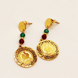 Boucles d'oreilles Louise Coq Perles d'imitation Vertes et Rouges Luxe