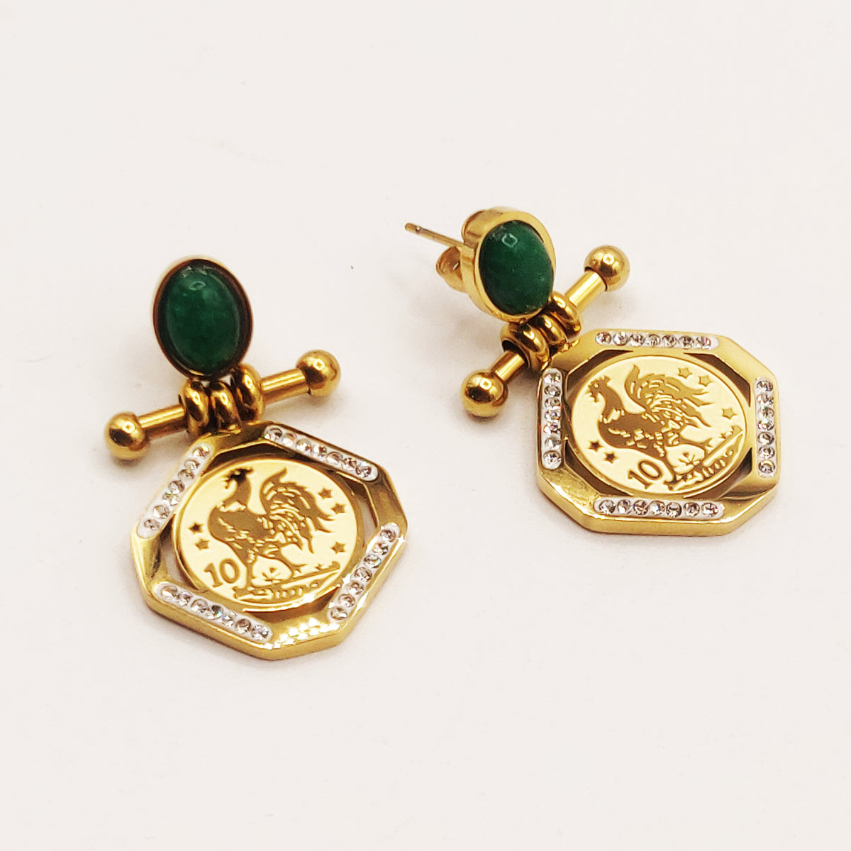Boucles d'oreilles Louise Coq Pierre Verte