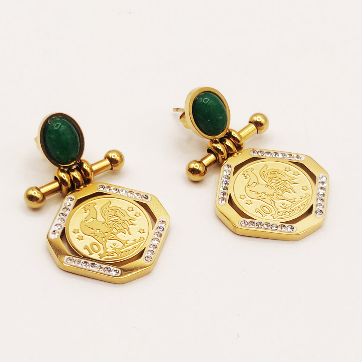 Boucles d'oreilles Louise Coq Pierre Verte