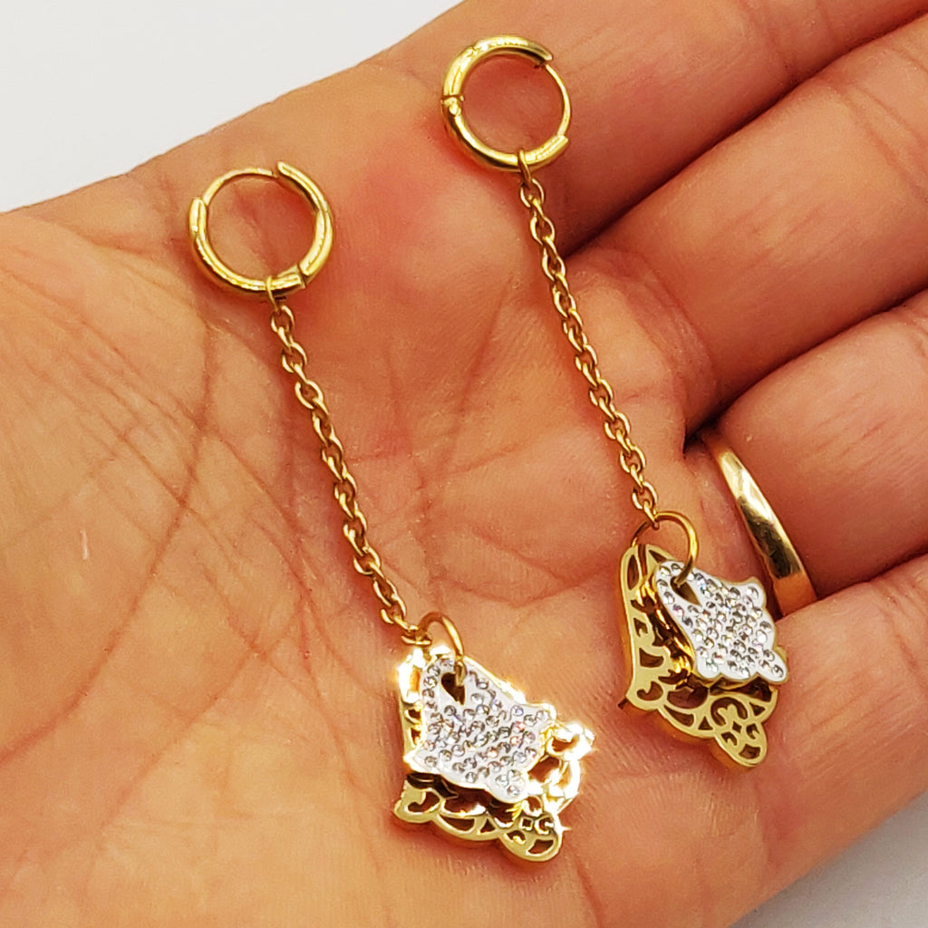 Boucles d'oreilles Maillons Pendentif Double Main de Fatma Cristaux Luxe