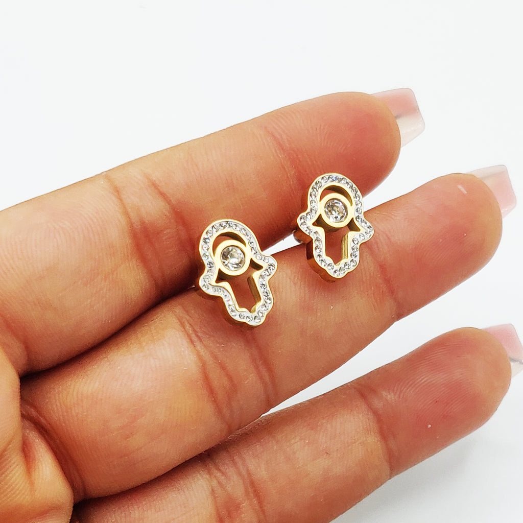 Boucles d'oreilles Main de Fatma Tour Cristaux