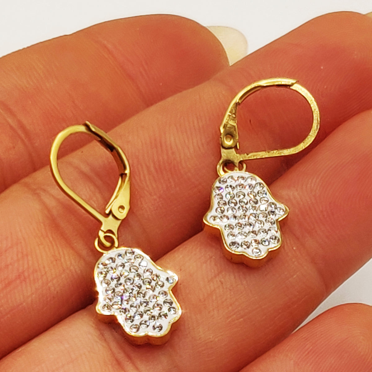 Boucles d'oreilles Mains de Fatma Cristaux Luxe