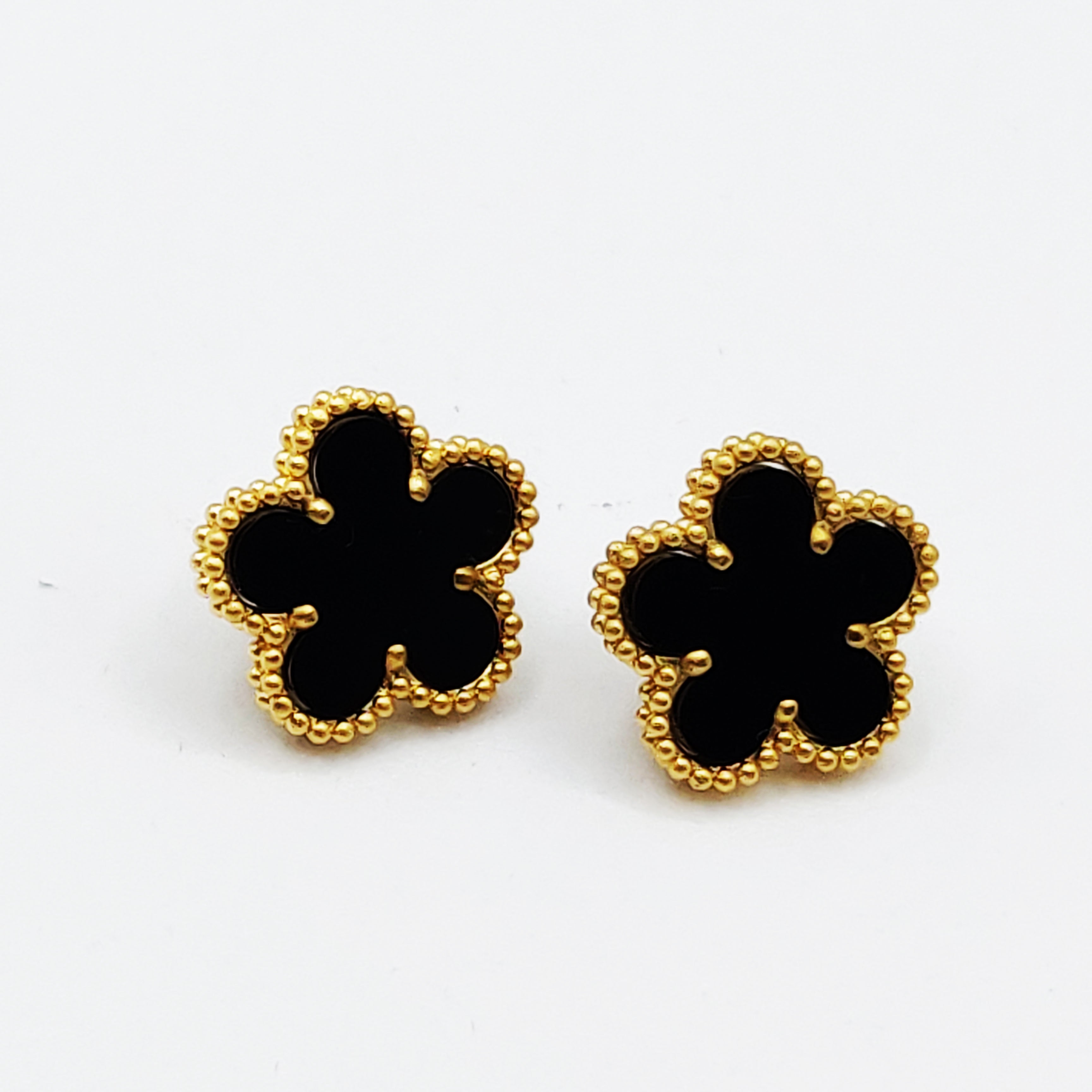 Boucles d'oreilles Marguerites Noires Tour Perles d'imitation Luxe