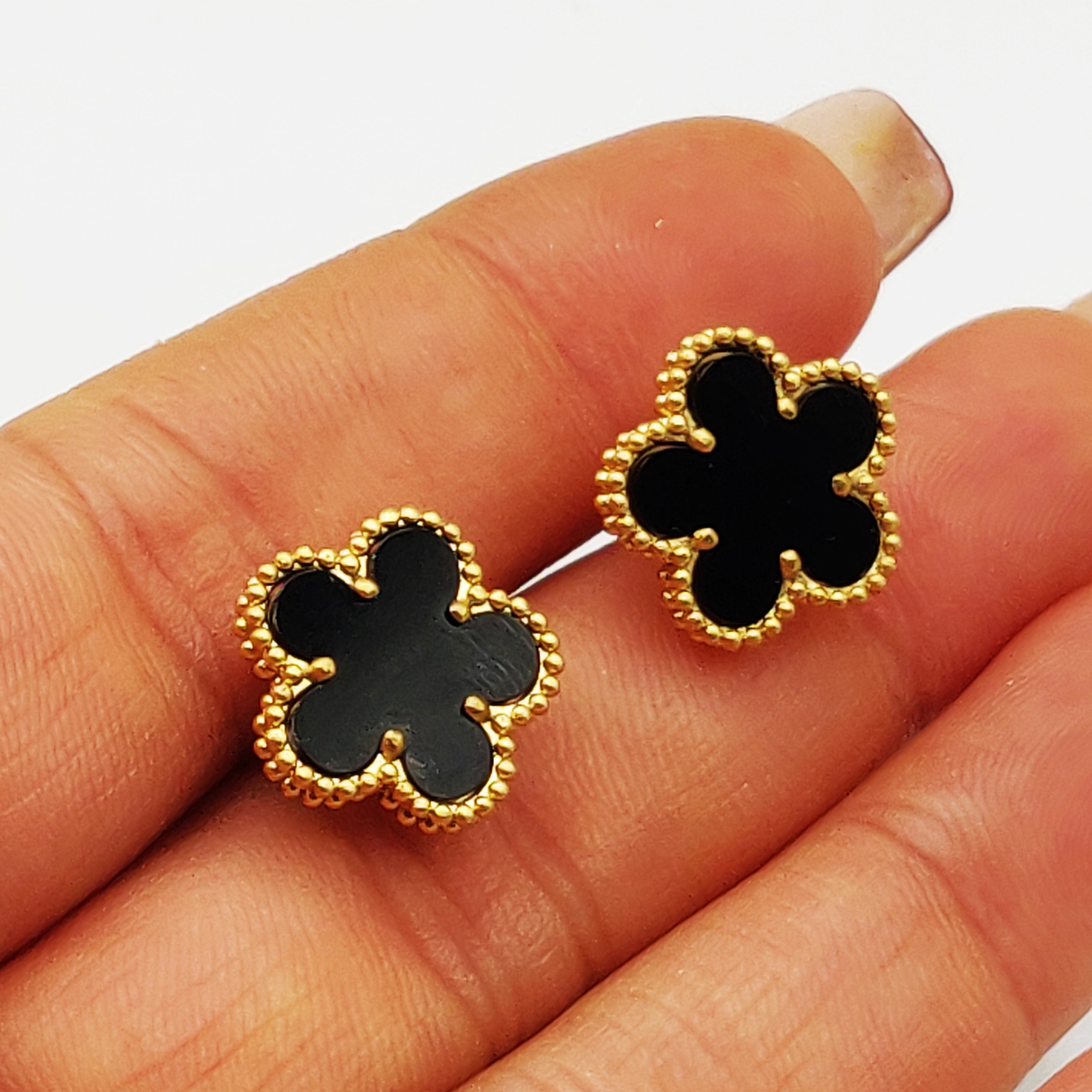 Boucles d'oreilles Marguerites Noires Tour Perles d'imitation Luxe
