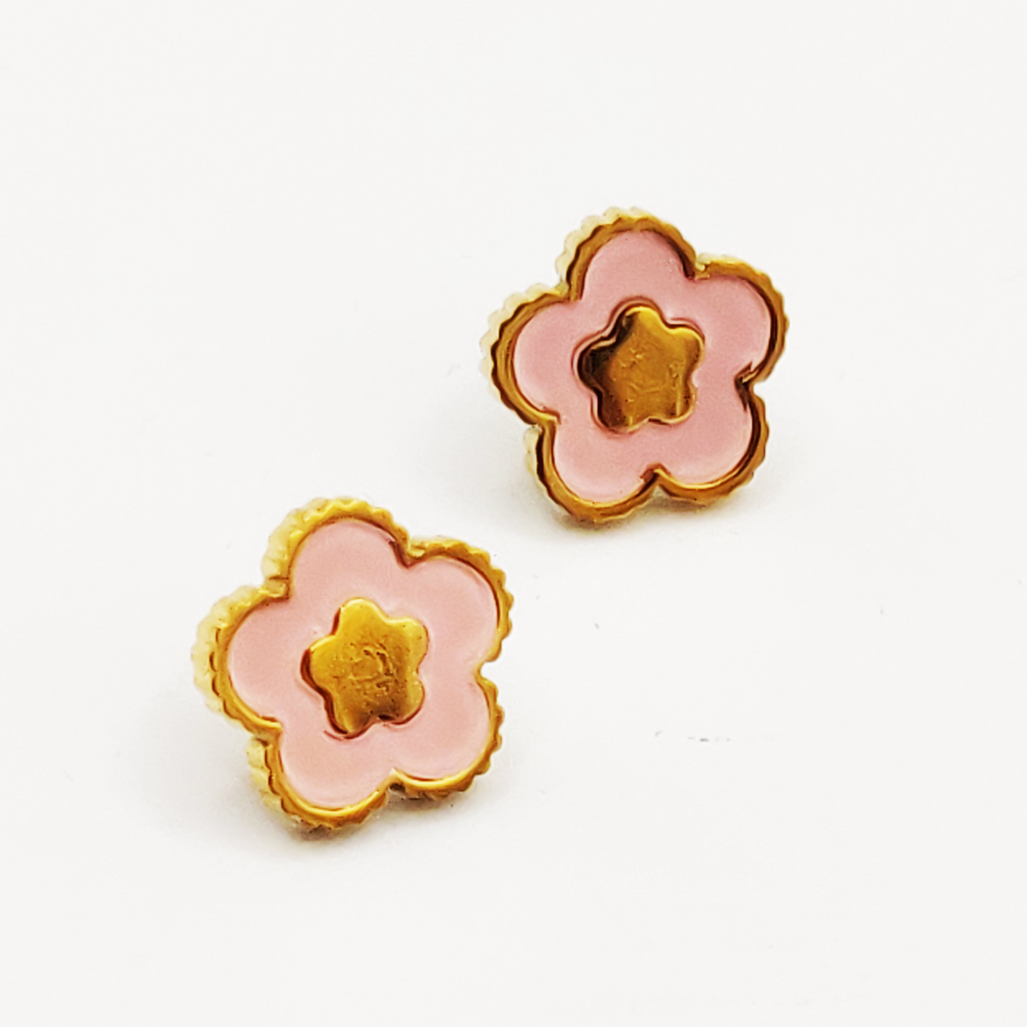 Boucles d'oreilles Marguerites Roses et Dorées Luxe