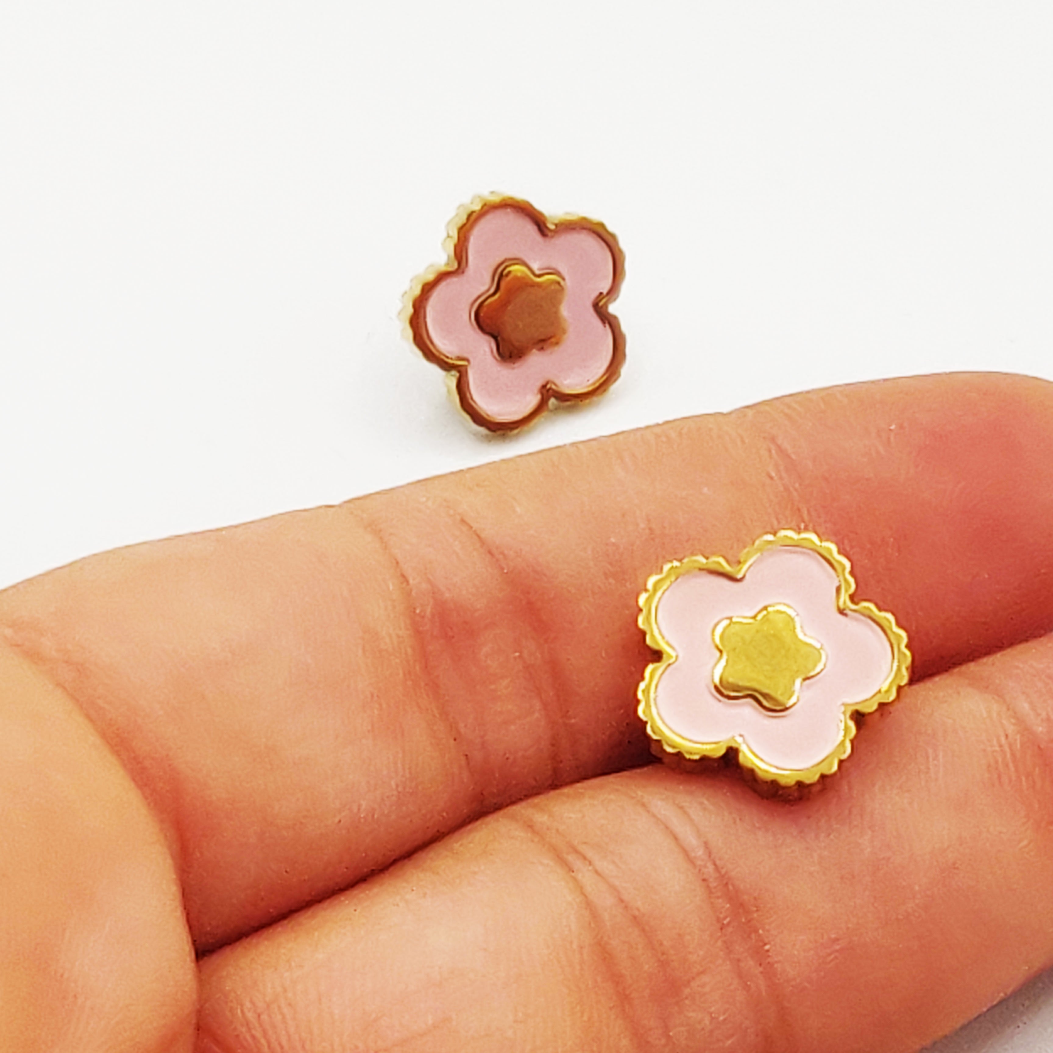 Boucles d'oreilles Marguerites Roses et Dorées Luxe