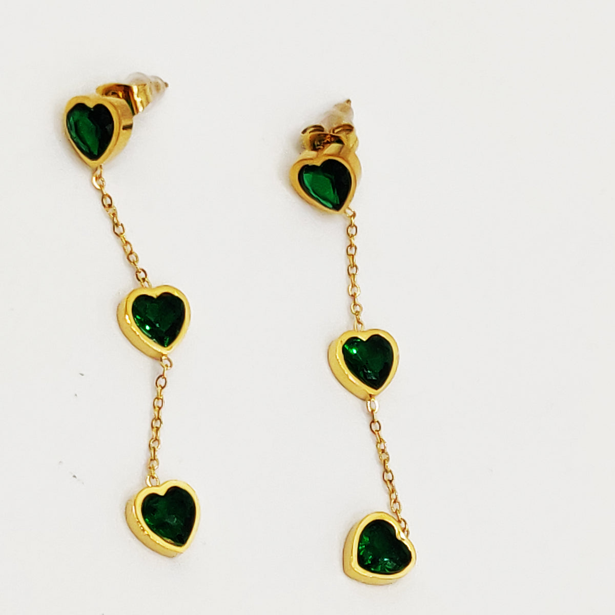 Boucles d'oreilles Multi Coeurs Verts Luxe
