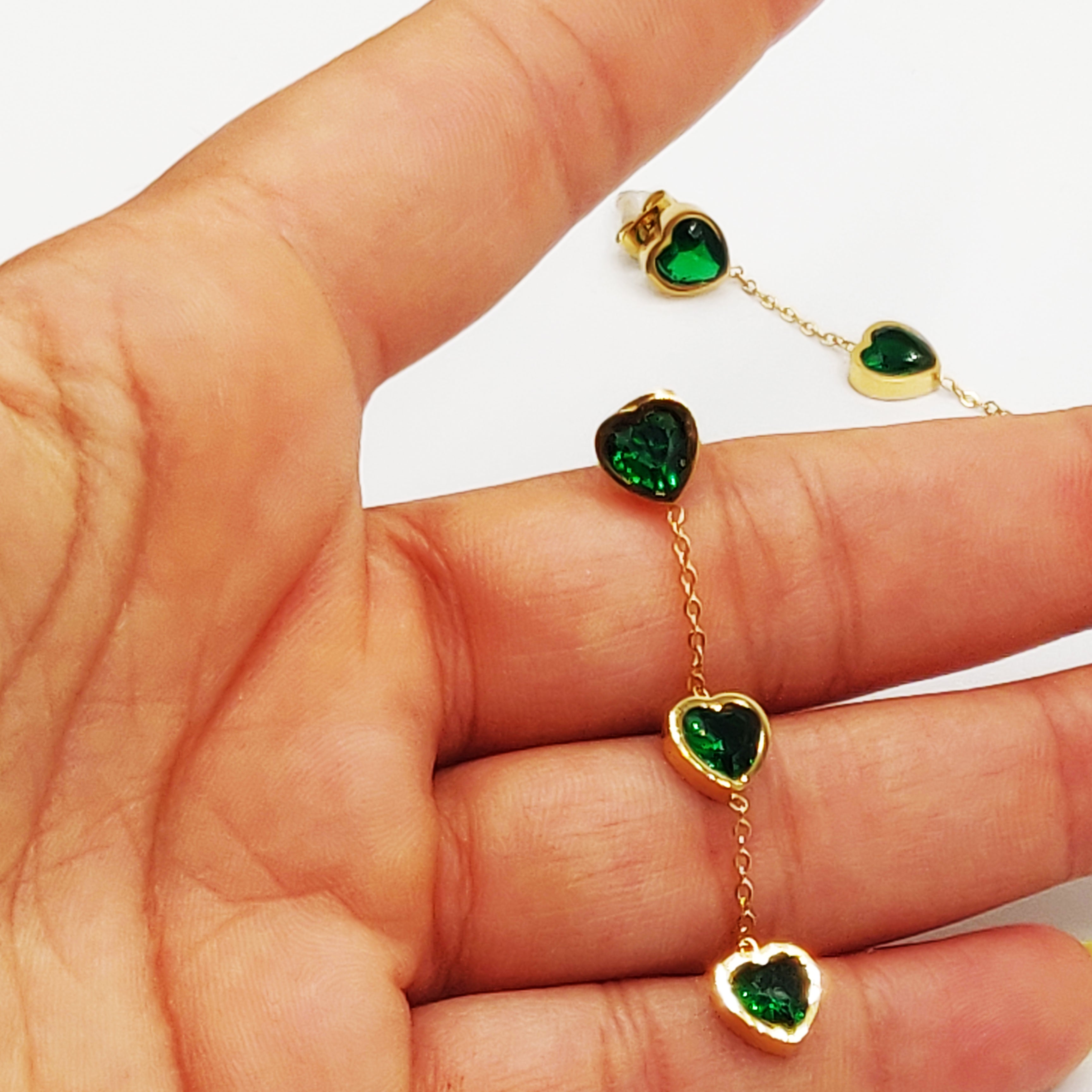 Boucles d'oreilles Multi Coeurs Verts Luxe