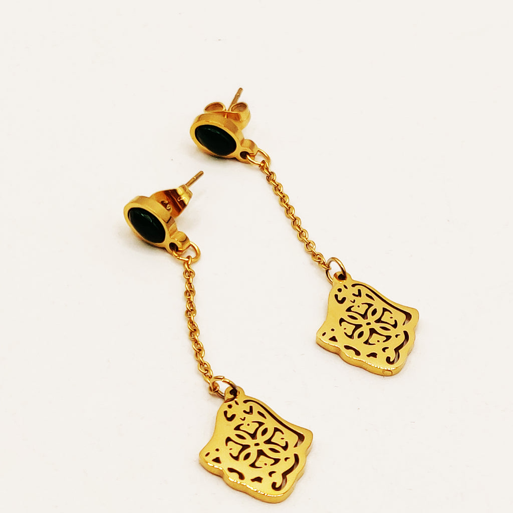Boucles d'oreilles Multi Mains de Fatma et Pierres Vertes Luxe