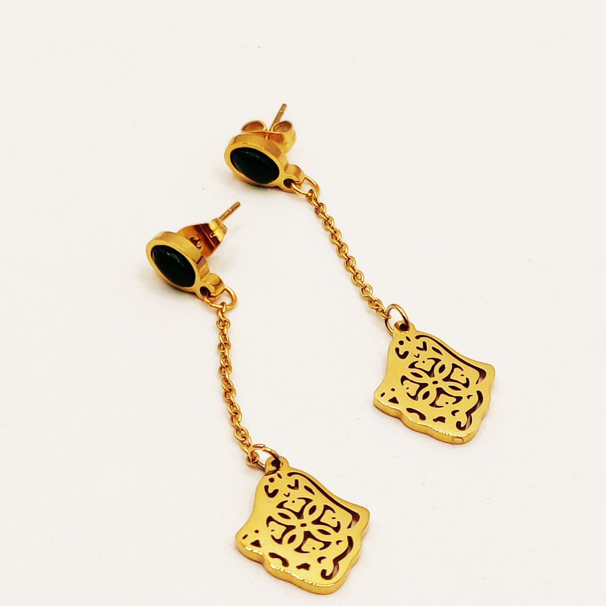 Boucles d'oreilles Multi Mains de Fatma et Pierres Vertes Luxe
