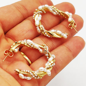 Boucles d'oreilles Multi Perles Blanches et Cristaux