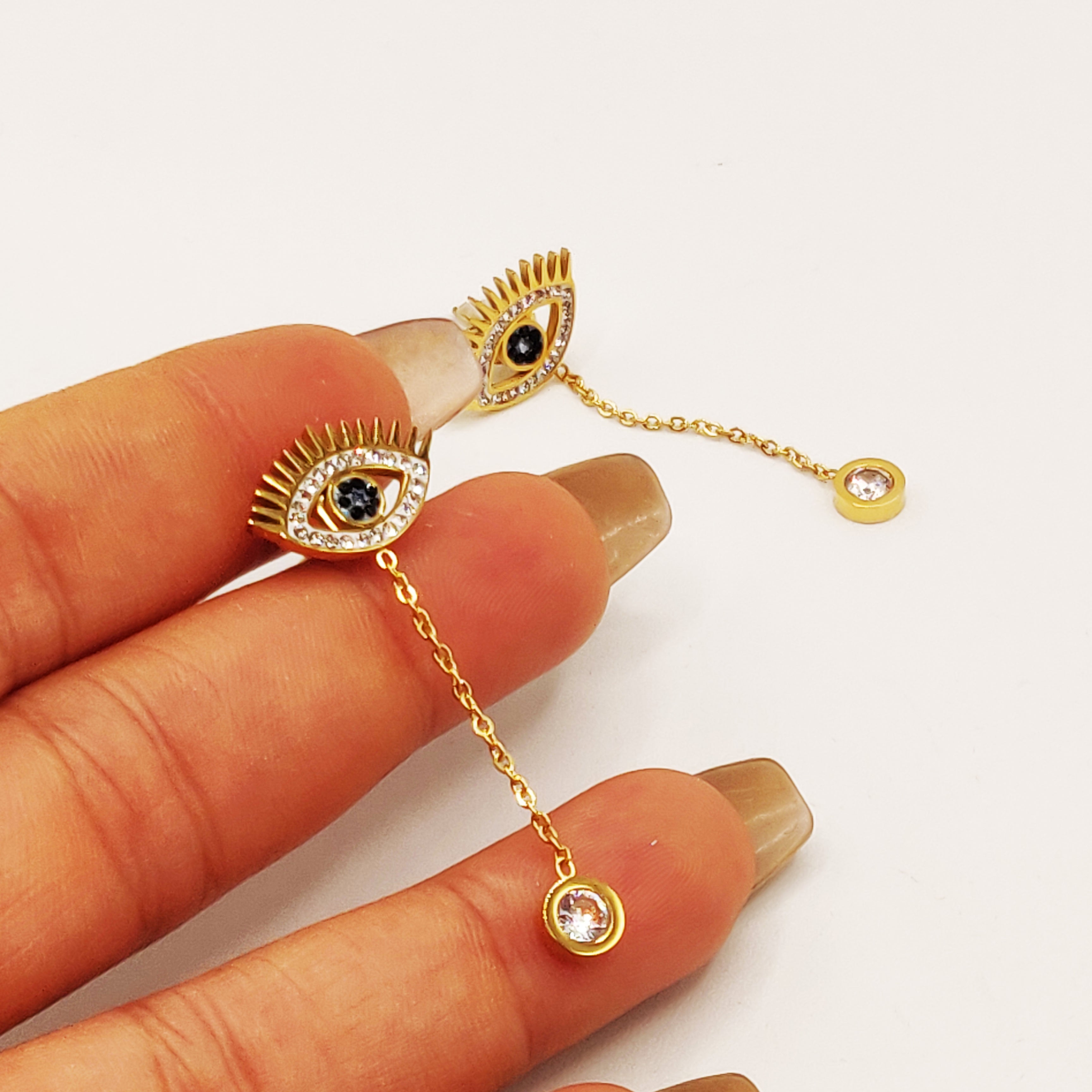 Boucles d'oreilles Oeil Bleu Cristal Descendant Luxe