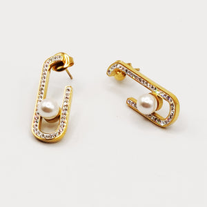 Boucles d'oreilles Ovale Cristaux Perles Blanches
