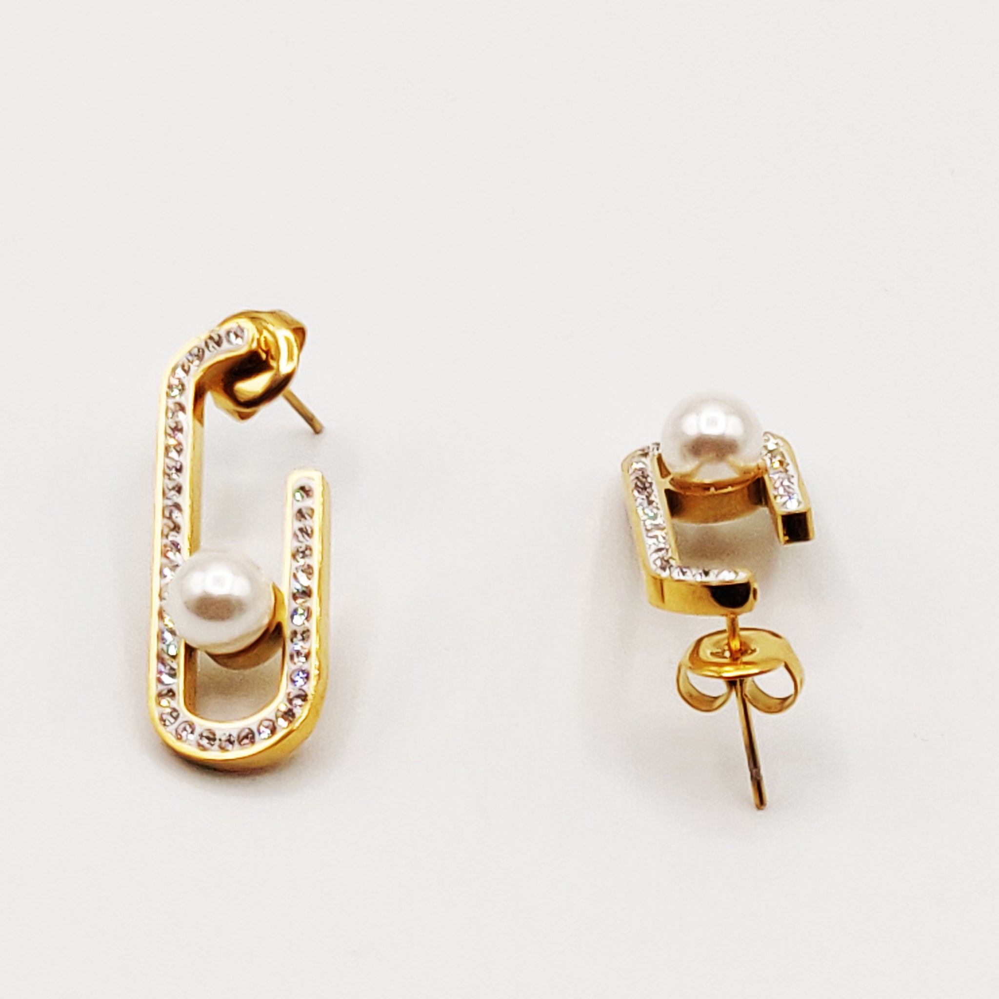 Boucles d'oreilles Ovale Cristaux Perles Blanches