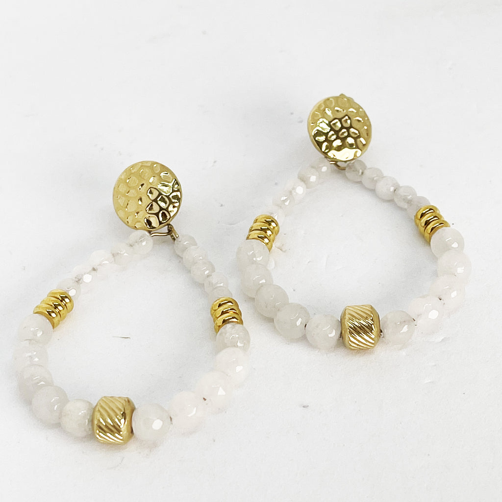 Boucles d'oreilles Perles Blanches et Dorées