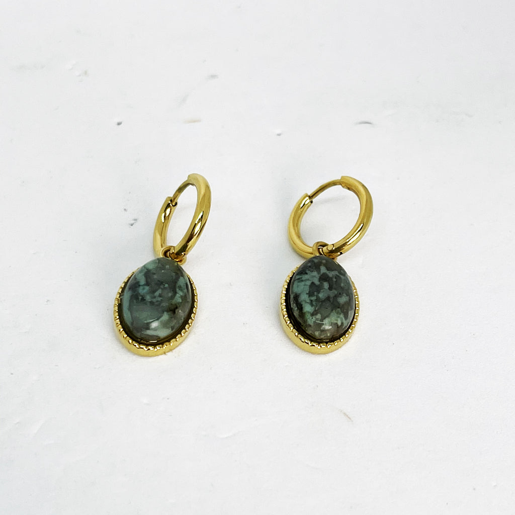 Boucles d'oreilles Pierres Vertes Ovales