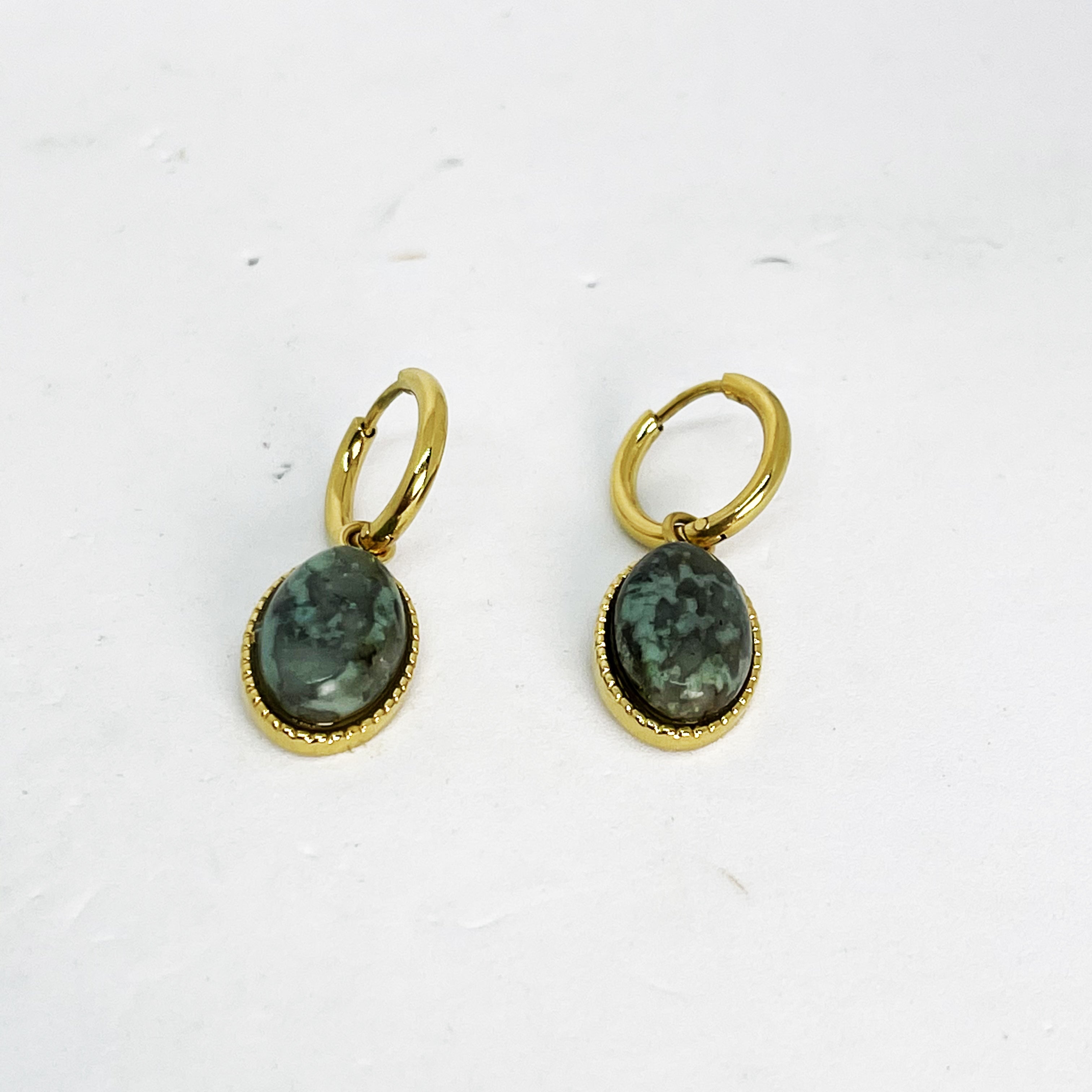 Boucles d'oreilles Pierres Vertes Ovales