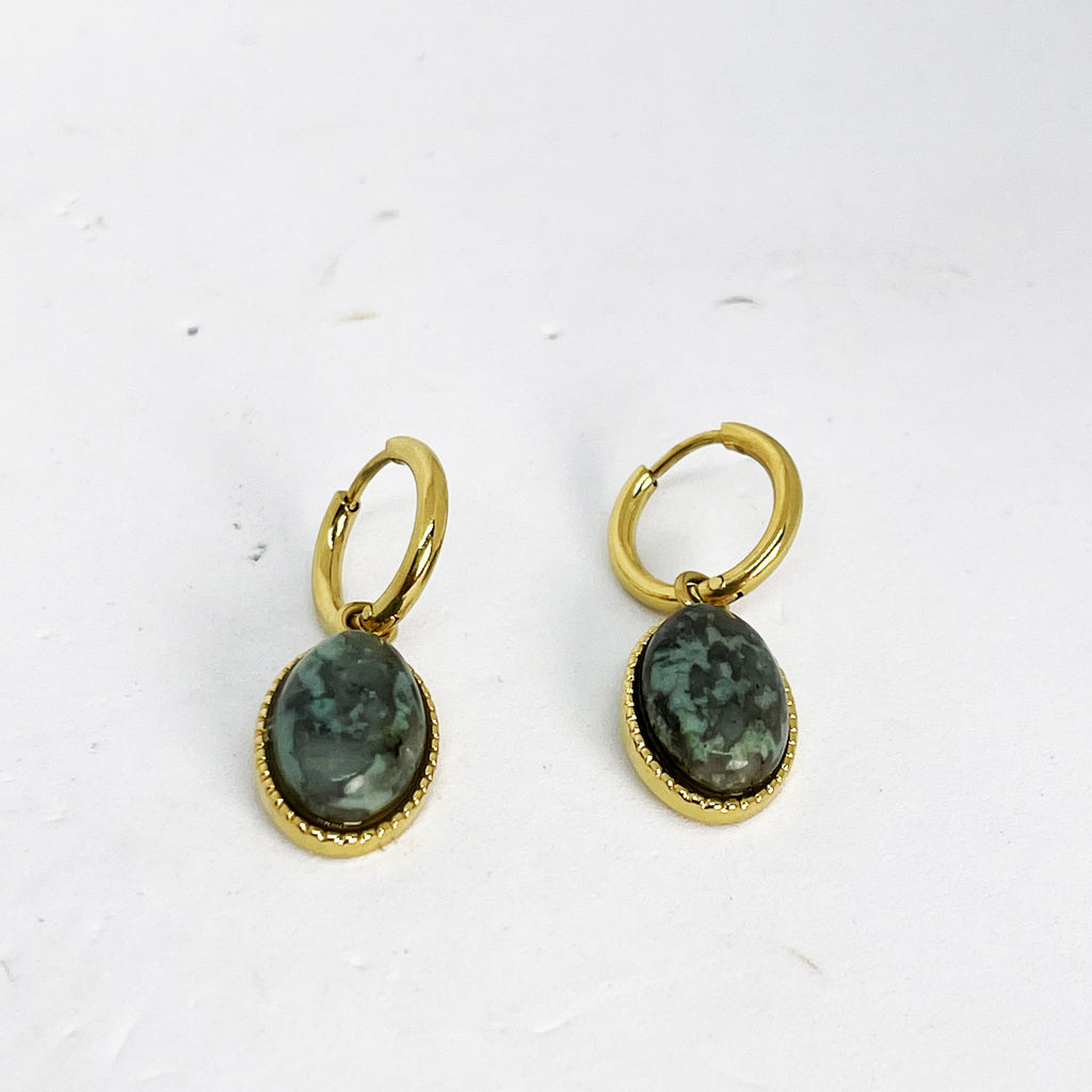 Boucles d'oreilles Pierres Vertes Ovales