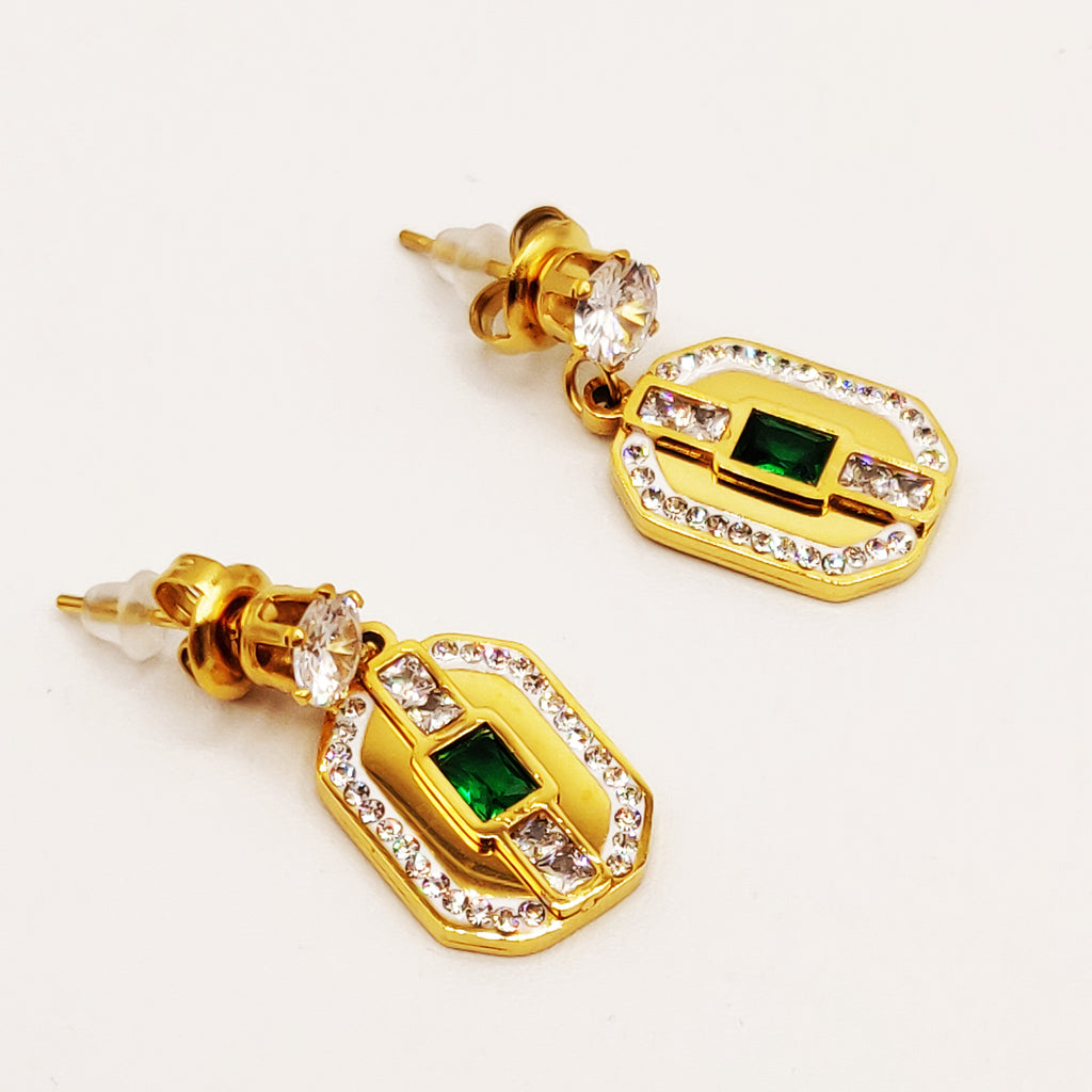 Boucles d'oreilles Plaque Cristal Vert Luxe