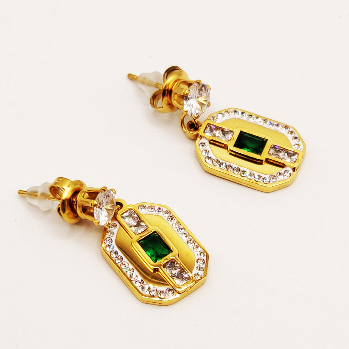 Boucles d'oreilles Plaque Cristal Vert Luxe