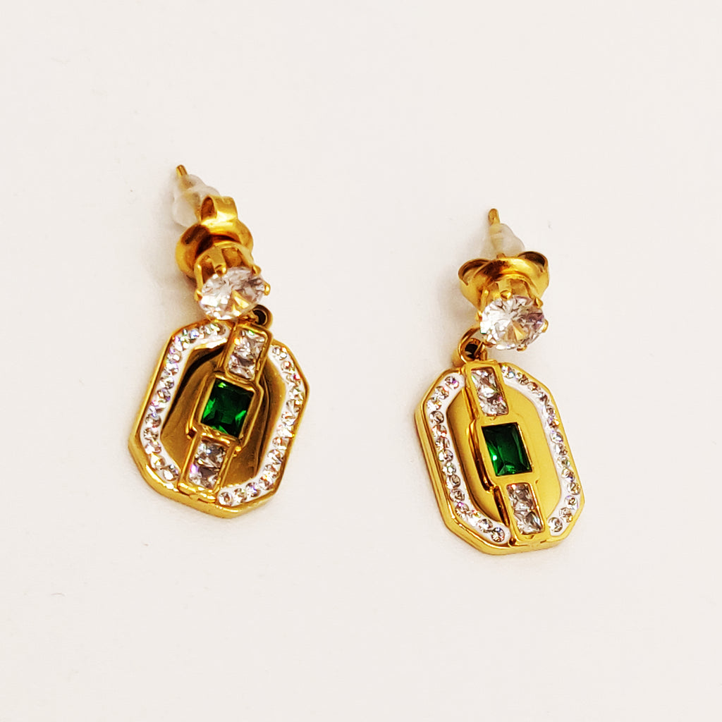 Boucles d'oreilles Plaque Cristal Vert Luxe