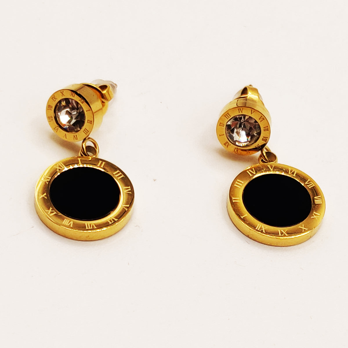 Boucles d'oreilles Romain Cercle Noir et Cristal