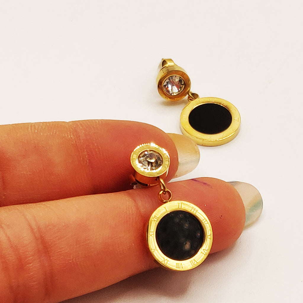 Boucles d'oreilles Romain Cercle Noir et Cristal