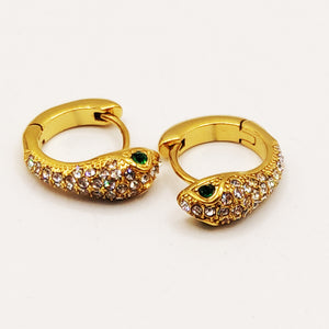 Boucles d'oreilles Serpent Cristaux Yeux Verts Luxe