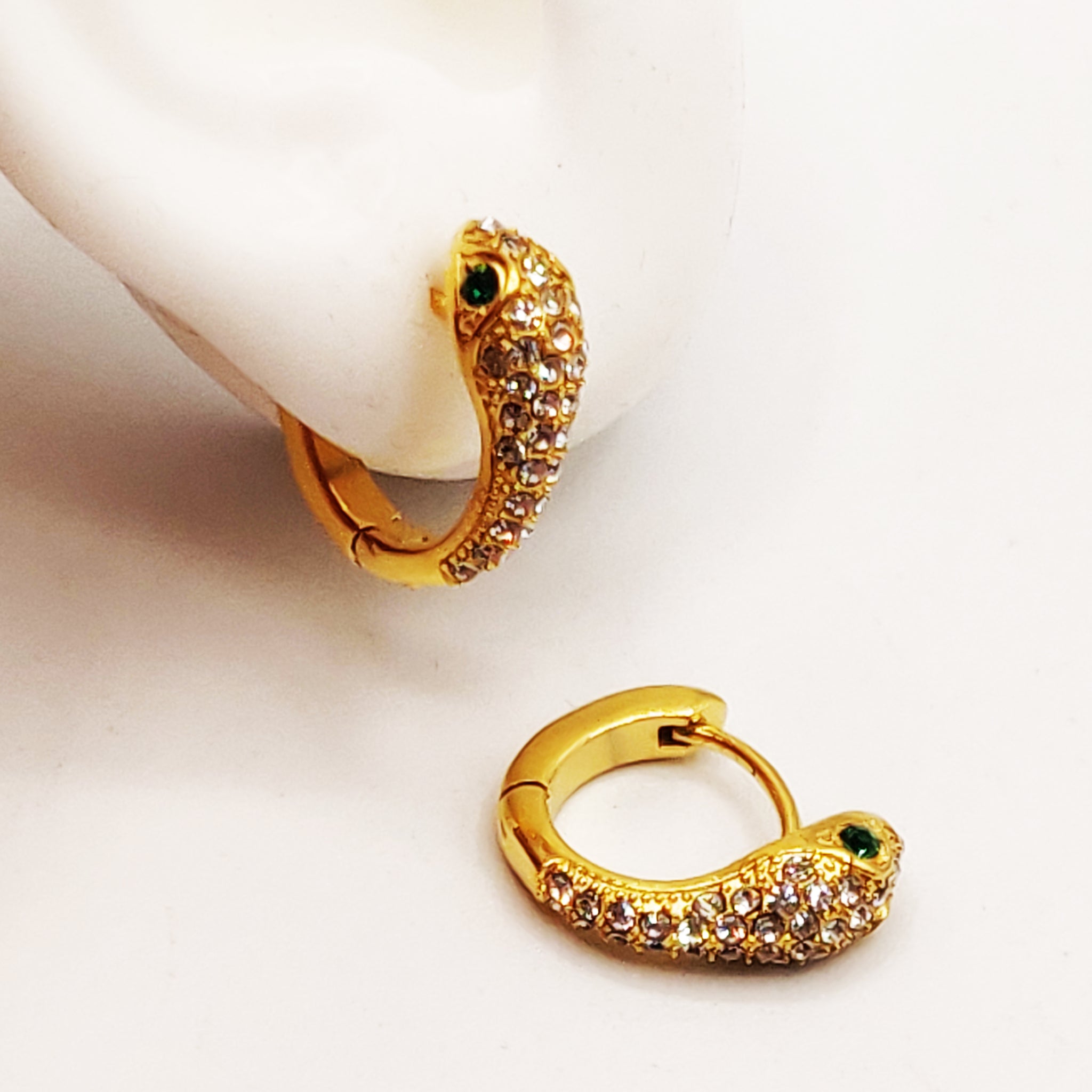 Boucles d'oreilles Serpent Cristaux Yeux Verts Luxe