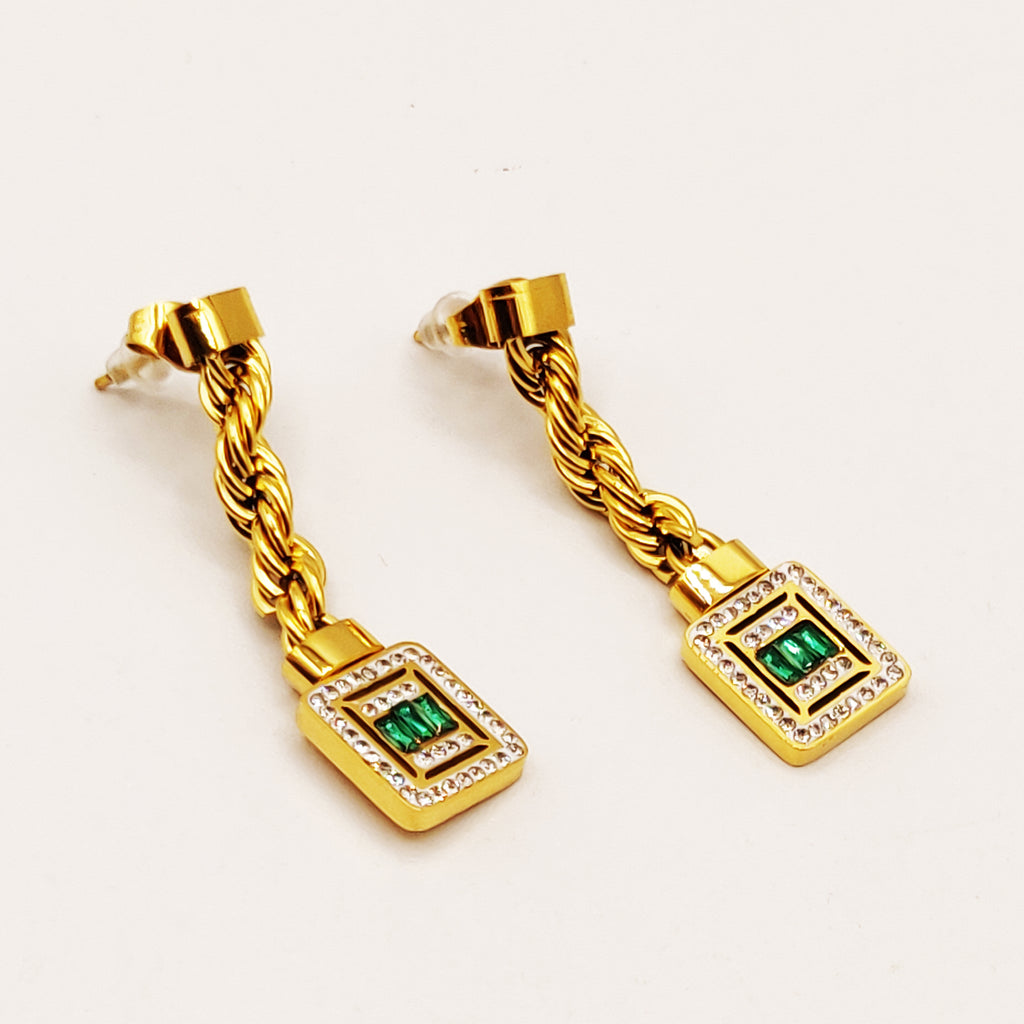 Boucles d'oreilles Torsade Multi Lignes Cristaux Verts