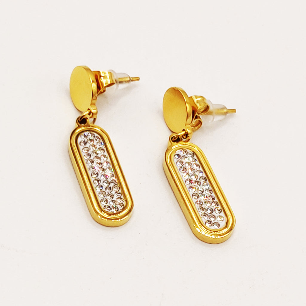 Boucles d'oreilles Torsade Multi Ligne Pendentifs Ovales Cristaux Descendants Luxe