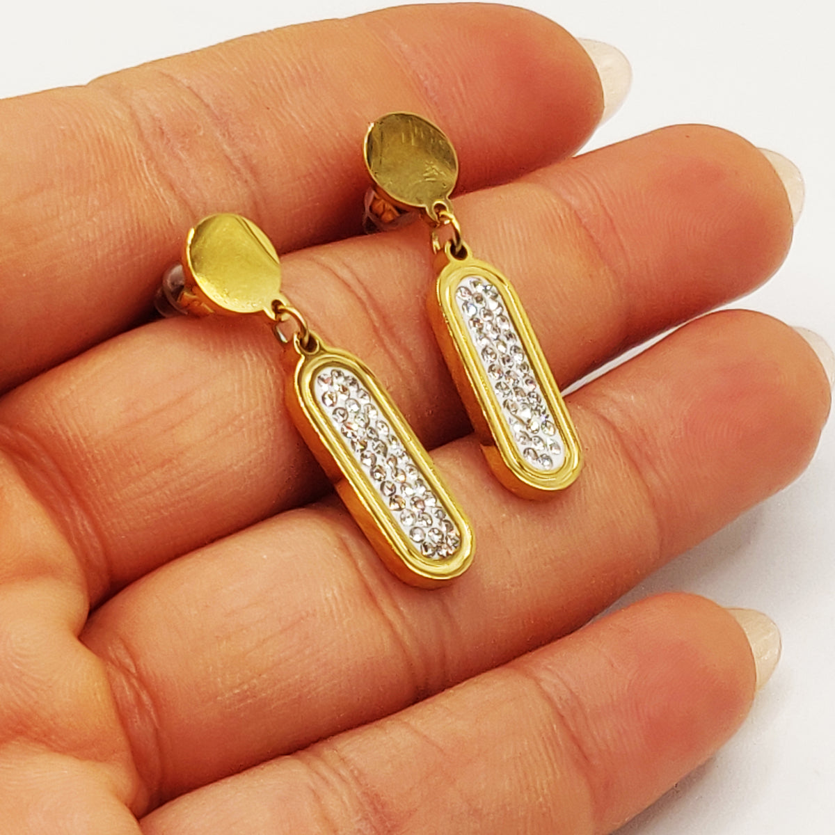 Boucles d'oreilles Torsade Multi Ligne Pendentifs Ovales Cristaux Descendants Luxe