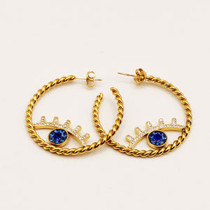 Boucles d'oreilles Torsade Oeil Bleu Luxe
