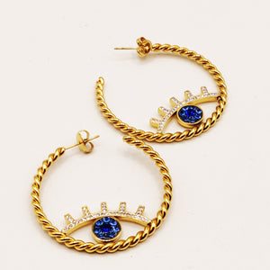 Boucles d'oreilles Torsade Oeil Bleu Luxe
