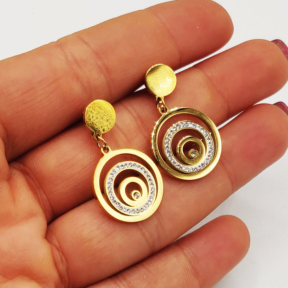 Boucles d'oreilles Torsade Pendentif Multi Cercles Luxe