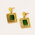 Boucles d'oreilles Torsade Rectangle Oriental Pierre Verte Luxe