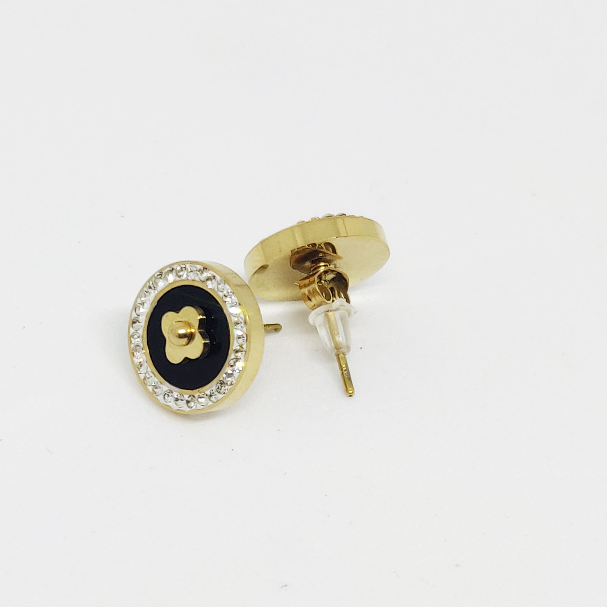 Boucles d'oreilles Trèfle Noir Cristaux