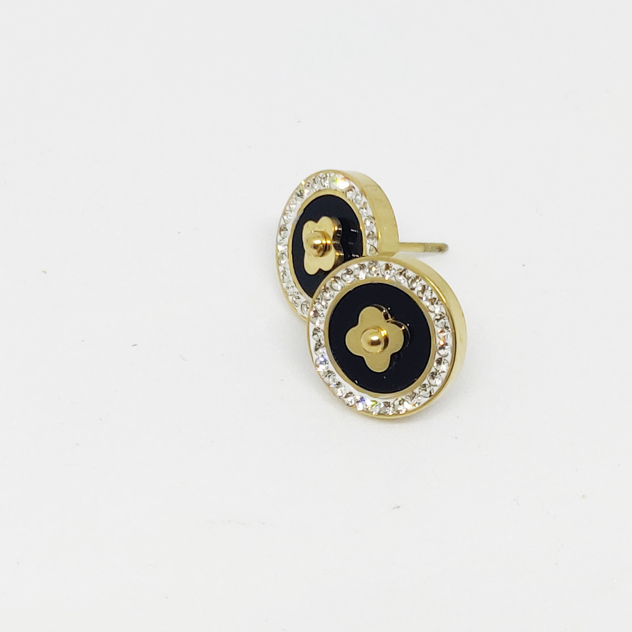 Boucles d'oreilles Trèfle Noir Cristaux
