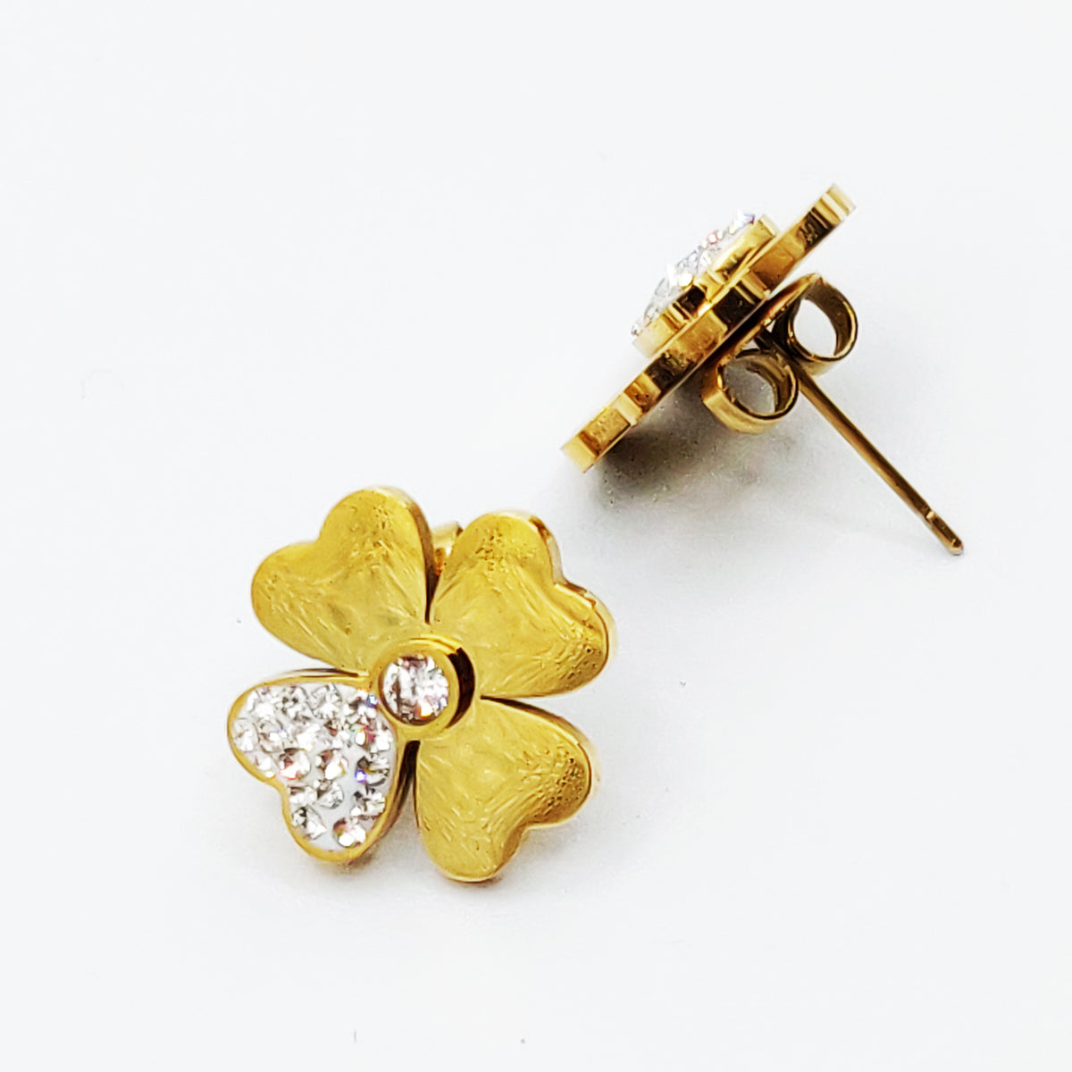 Boucles d'oreilles Trèfle Coeur Cristaux