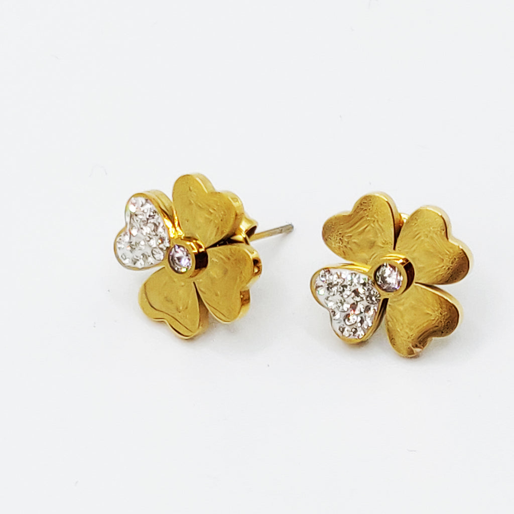 Boucles d'oreilles Trèfle Coeur Cristaux