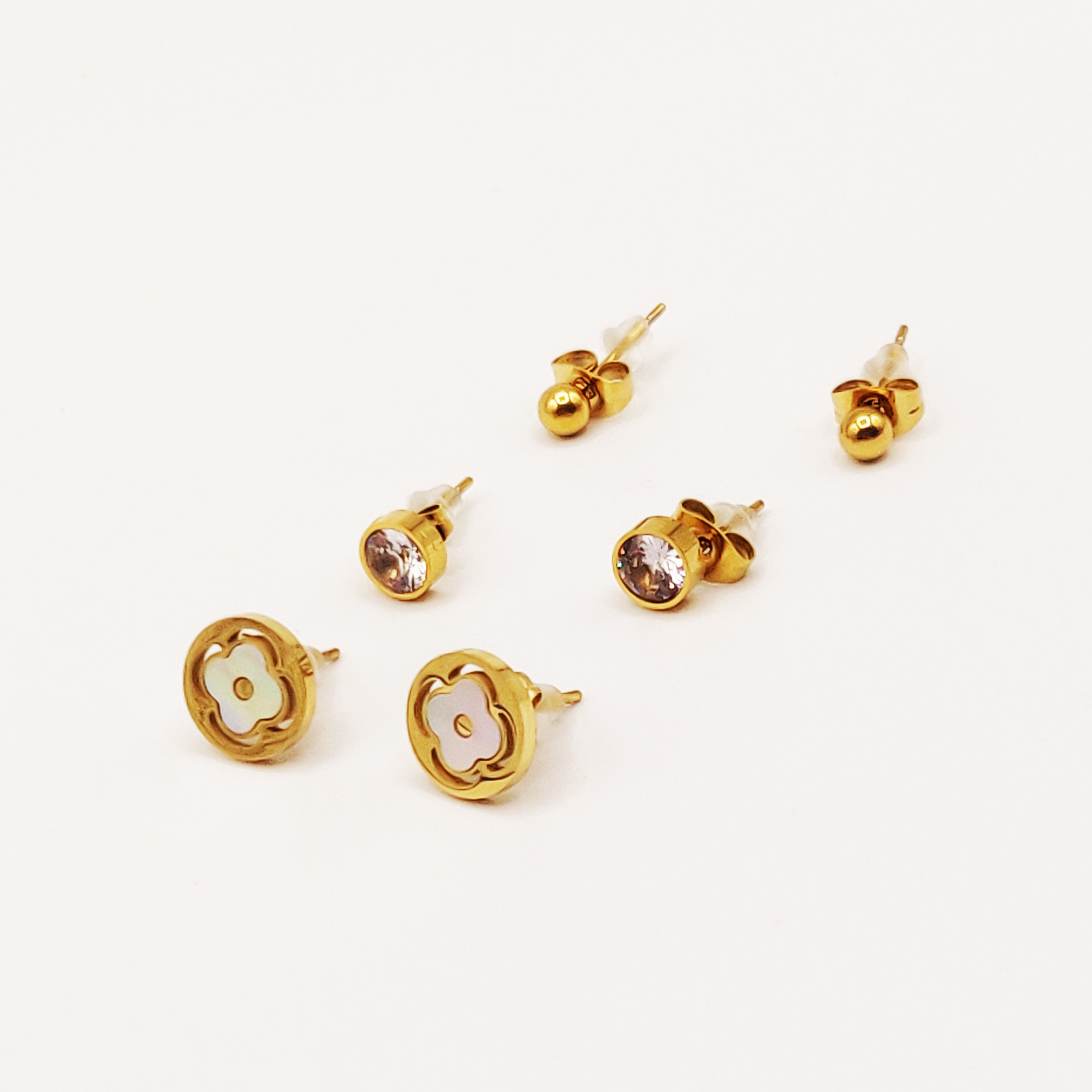 Boucles d'oreilles Trèfles Luxe Blancs 3 Trous