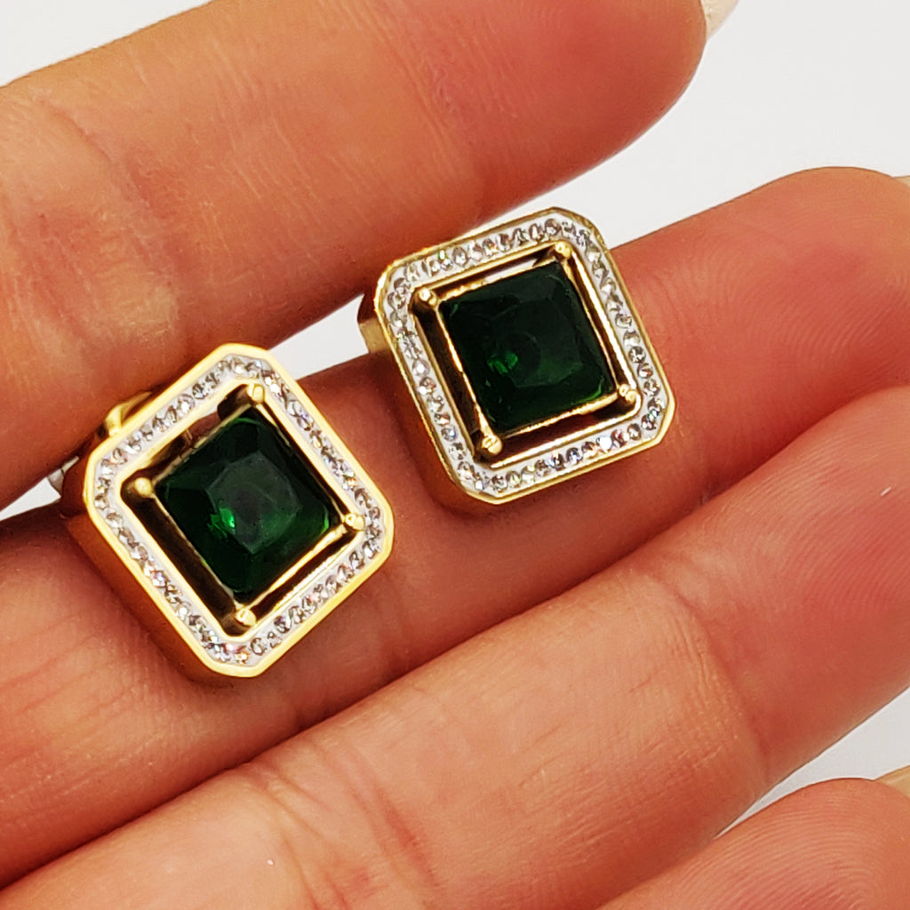 Boucles d'oreilles Tresse Cristal Carré Vert Sublime Luxe
