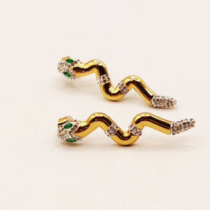 Boucles d'oreilles Tresse Serpent Yeux Verts Luxe