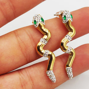 Boucles d'oreilles Tresse Serpent Yeux Verts Luxe