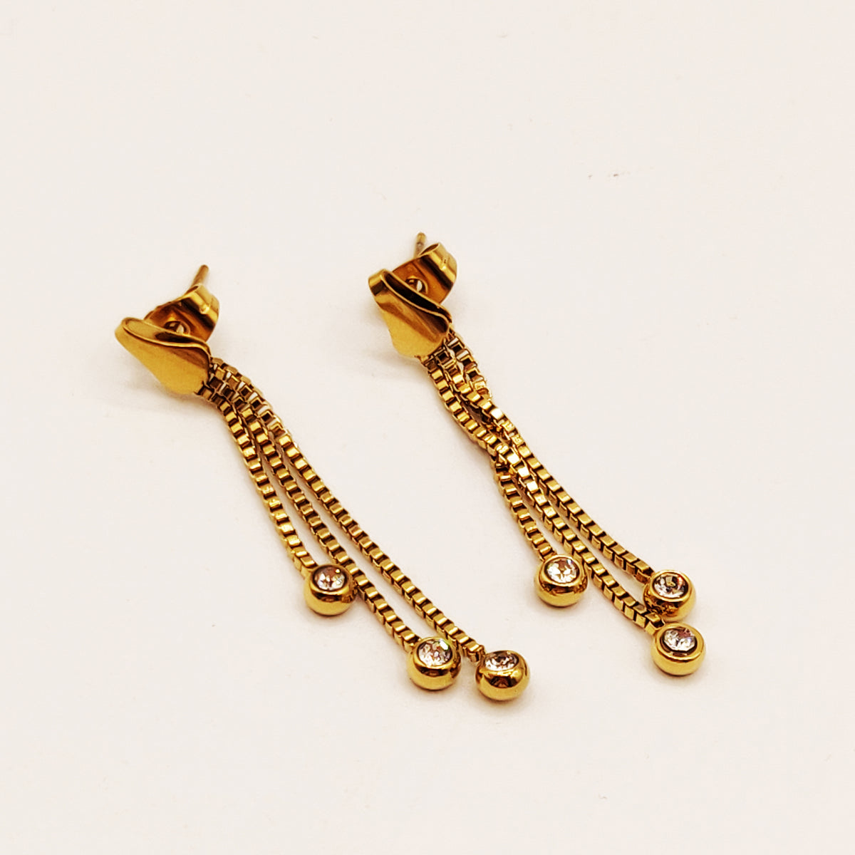 Boucles d'oreilles Triple Chaîne Cubique Cristaux Luxe